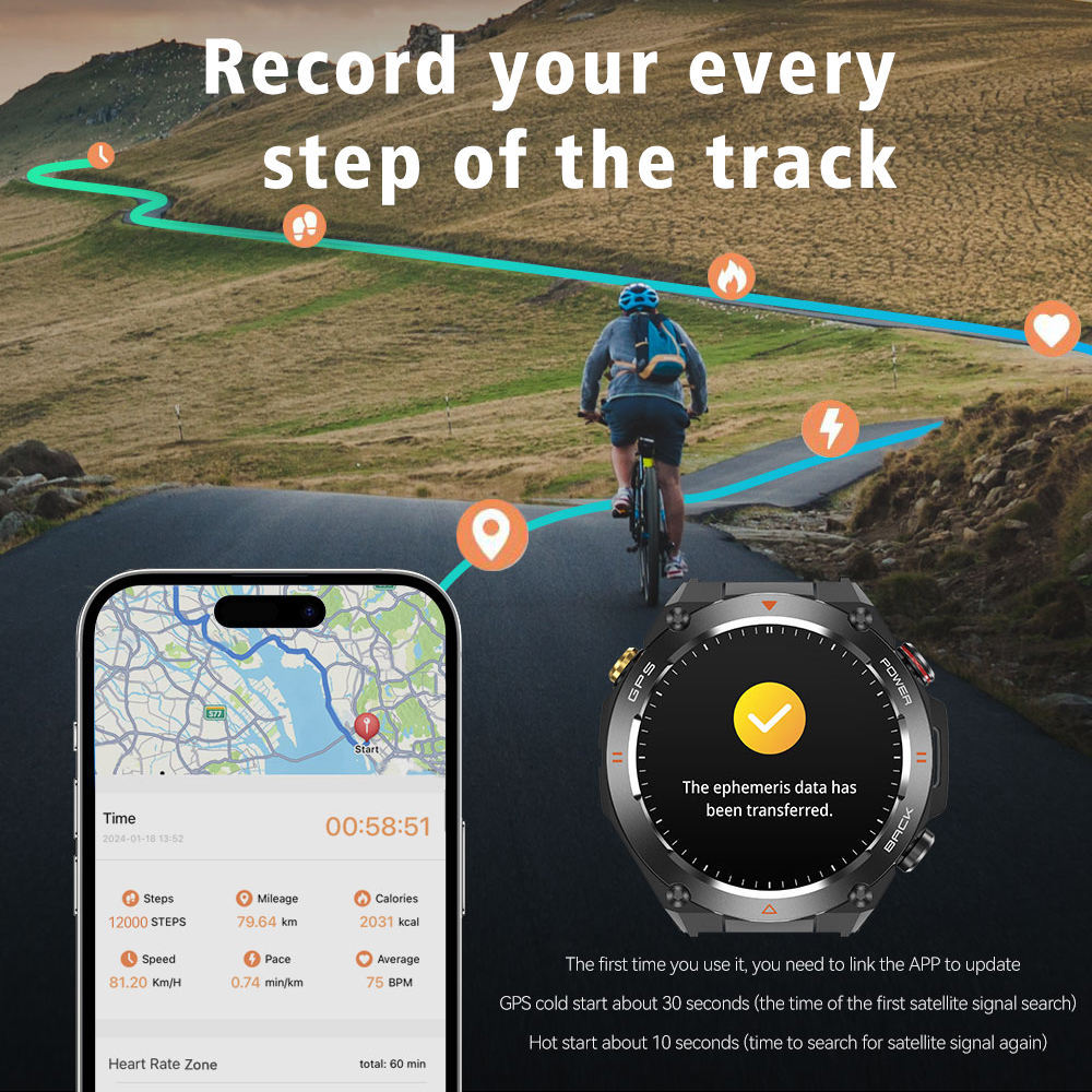 SENBONO GPS Smart Watch Men 1.45'' HD Screen Built-In GPS Altimeter Barometer Compass AI Voice Compatible With Android & IPhone